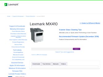 MX410 driver download page on the Lexmark site