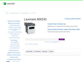 MX510 driver download page on the Lexmark site