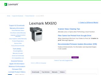 MX610 driver download page on the Lexmark site