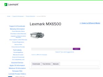 MX6500e driver download page on the Lexmark site