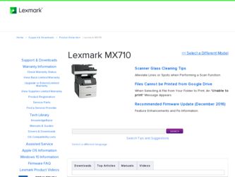 MX710 driver download page on the Lexmark site