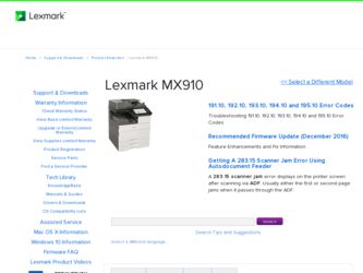 MX910 driver download page on the Lexmark site