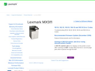 MX911 driver download page on the Lexmark site