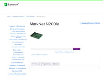 MarkNet N2001e driver download page on the Lexmark site