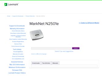 MarkNet N2501e driver download page on the Lexmark site