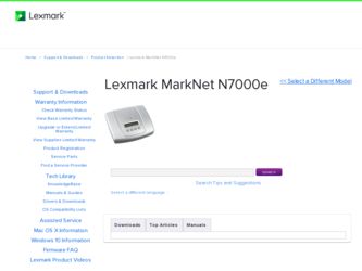 MarkNet N7000e driver download page on the Lexmark site