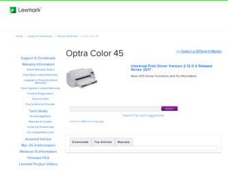 Optra Color 45 driver download page on the Lexmark site