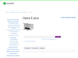 Optra E plus driver download page on the Lexmark site
