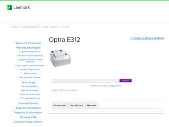 Optra E312 driver download page on the Lexmark site