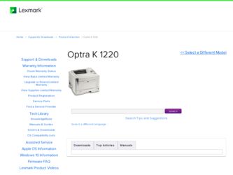 Optra K 1220 driver download page on the Lexmark site