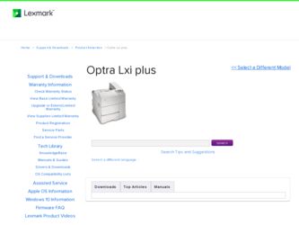 Optra Lxi plus driver download page on the Lexmark site