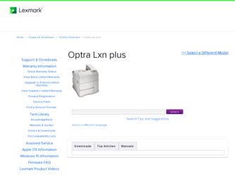 Optra Lxn plus driver download page on the Lexmark site
