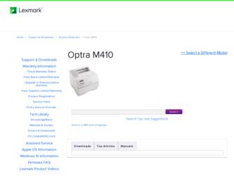 Optra M410 driver download page on the Lexmark site