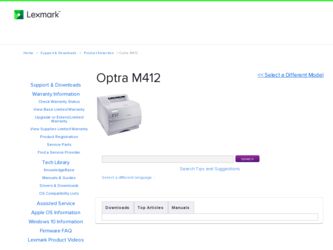 Optra M412 driver download page on the Lexmark site