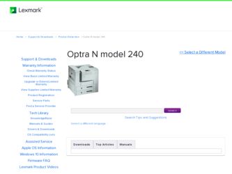 Optra N model 240 driver download page on the Lexmark site