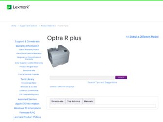 Optra R plus driver download page on the Lexmark site