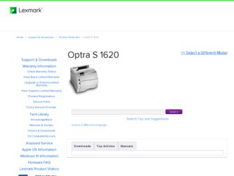 Optra S 1620 driver download page on the Lexmark site