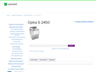 Optra S 2450 driver download page on the Lexmark site