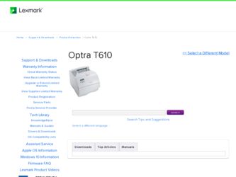 Optra T610 driver download page on the Lexmark site