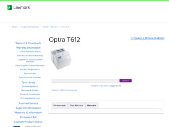 Optra T612 driver download page on the Lexmark site