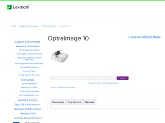 OptraImage 10 driver download page on the Lexmark site