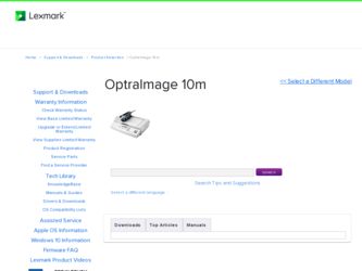 OptraImage 10m driver download page on the Lexmark site