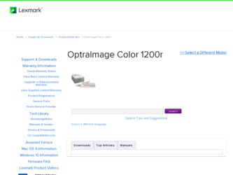 OptraImage Color 1200r driver download page on the Lexmark site
