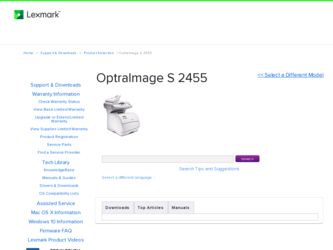 OptraImage S 2455 driver download page on the Lexmark site