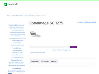 OptraImage SC 1275 driver download page on the Lexmark site