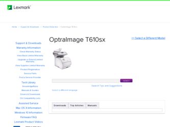 OptraImage T610sx driver download page on the Lexmark site