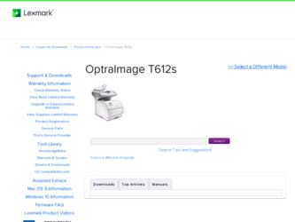 OptraImage T612s driver download page on the Lexmark site