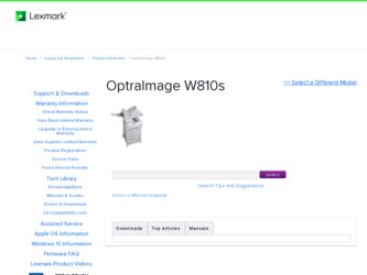 OptraImage W810s driver download page on the Lexmark site
