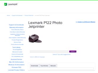P122 Photo Jetprinter driver download page on the Lexmark site
