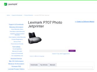 P707 Photo Jetprinter driver download page on the Lexmark site