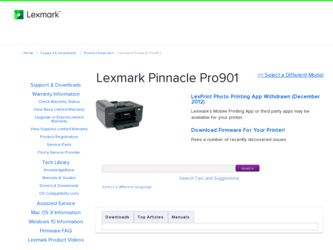 Pinnacle Pro901 driver download page on the Lexmark site