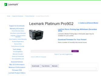 Platinum Pro902 driver download page on the Lexmark site