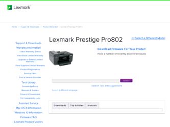 Prestige Pro802 driver download page on the Lexmark site