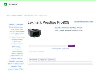 Prestige Pro808 driver download page on the Lexmark site