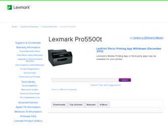 Pro5500t driver download page on the Lexmark site