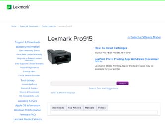 Pro915 driver download page on the Lexmark site