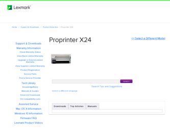 Proprinter X24 driver download page on the Lexmark site