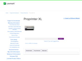 Proprinter XL driver download page on the Lexmark site