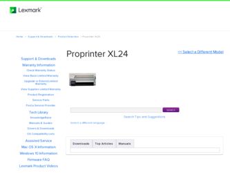 Proprinter XL24 driver download page on the Lexmark site