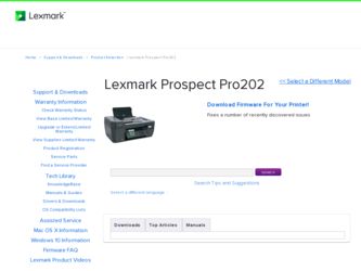 Prospect Pro202 driver download page on the Lexmark site