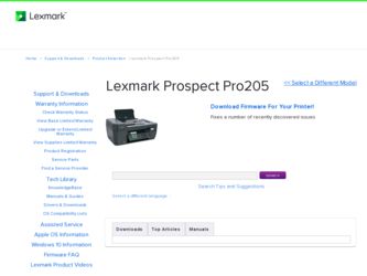 Prospect Pro205 driver download page on the Lexmark site