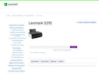 S315 driver download page on the Lexmark site