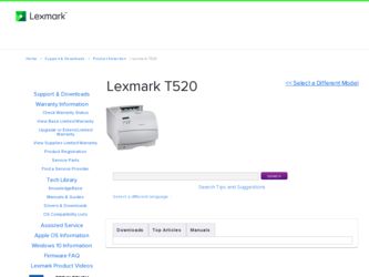 T520 driver download page on the Lexmark site