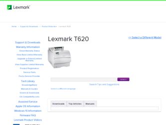 T620 driver download page on the Lexmark site