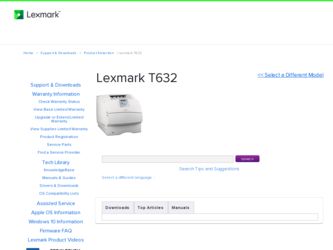 T632 driver download page on the Lexmark site