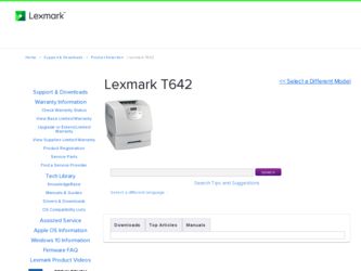 T642 driver download page on the Lexmark site